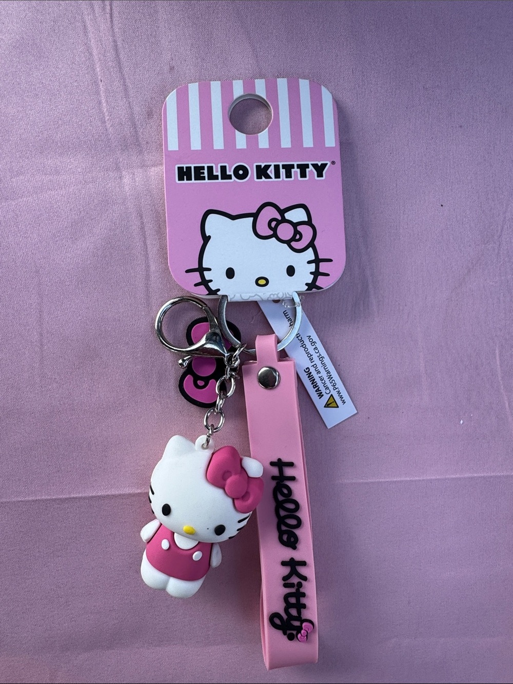 Hello Kitty Pink Silicone Strap Keychain with Character Charm